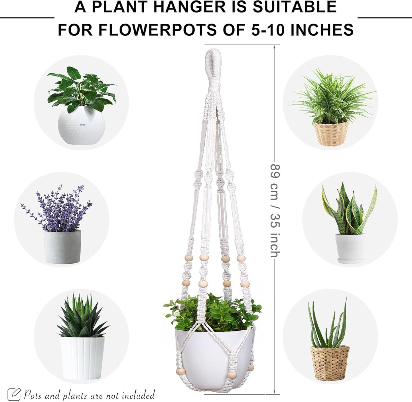 2 Pack Macrame Plant Hanger Indoor Hanging Planter Basket with Cotton Ivory