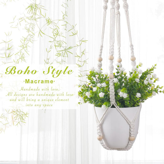 2 Pack Macrame Plant Hanger Indoor Hanging Planter Basket with Cotton Ivory