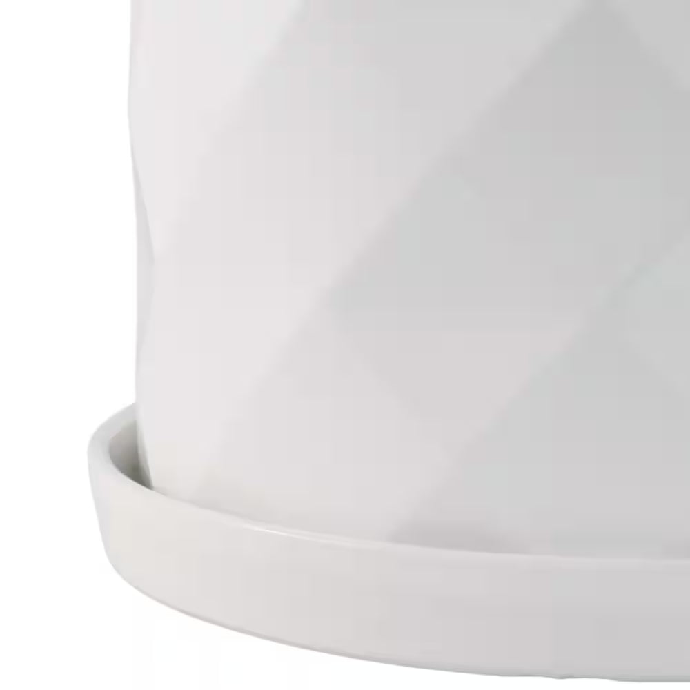 10 In. and 12 In. White Ceramic Geometric Texture Decorative Pots (Set of 2)