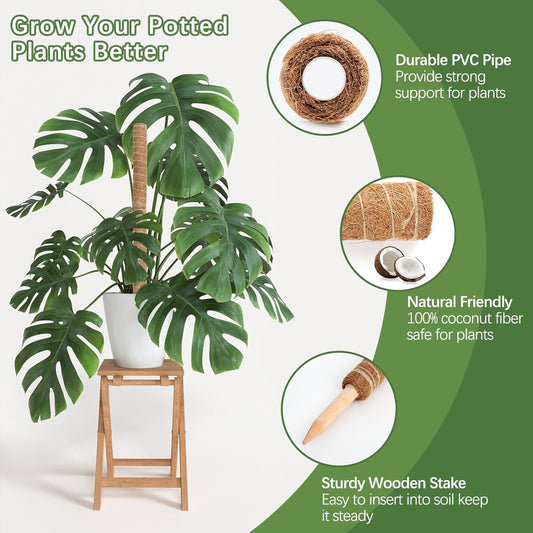 The Climb Support — Stackable Moss Poles for Monstera & Climbing Plants, 4-Piece Set with Jute Rope & Labels (48.7" Total Height)