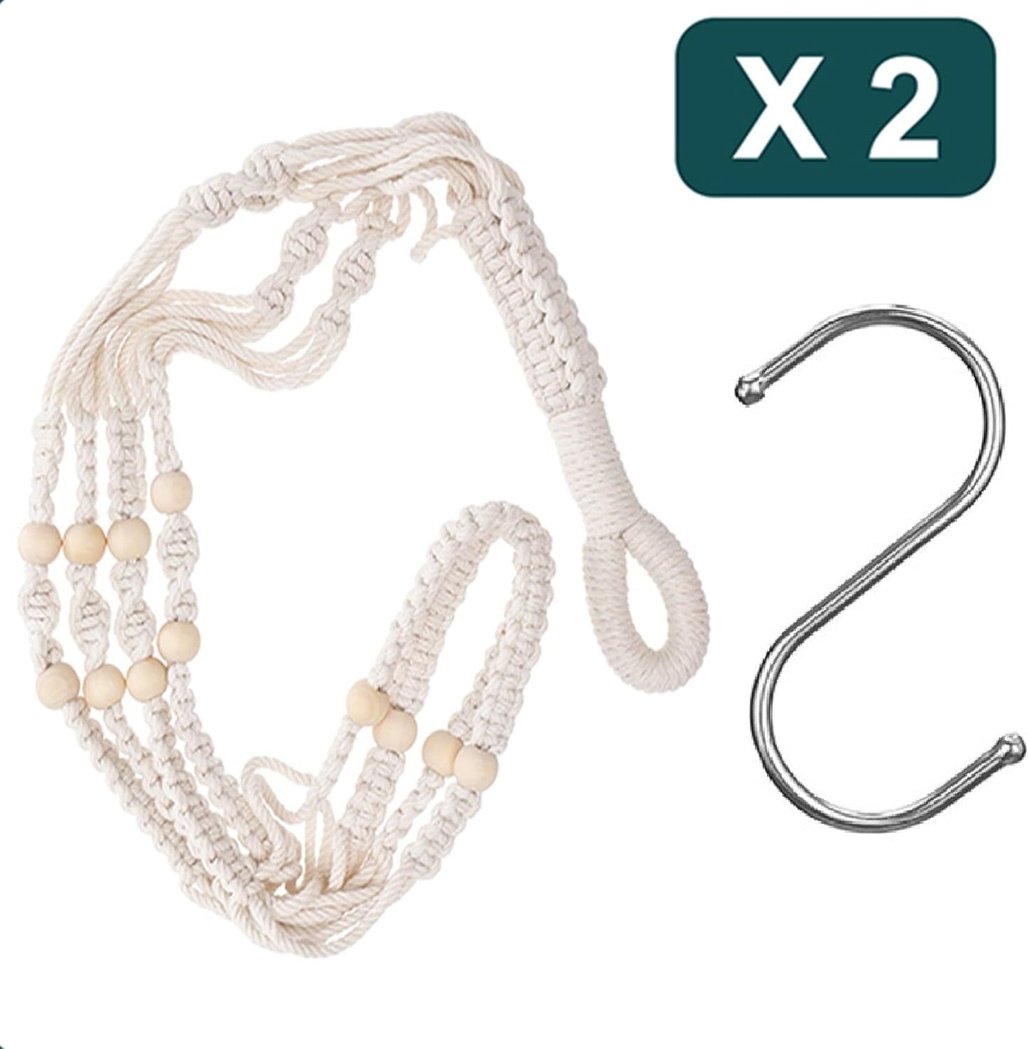 2 Pack Macrame Plant Hanger Indoor Hanging Planter Basket with Cotton Ivory