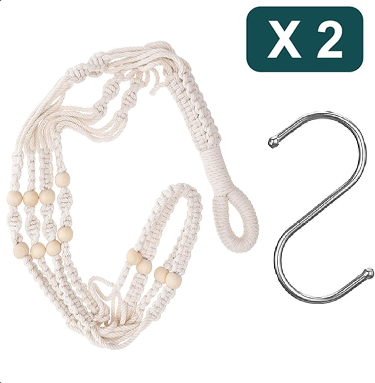 2 Pack Macrame Plant Hanger Indoor Hanging Planter Basket with Cotton Ivory