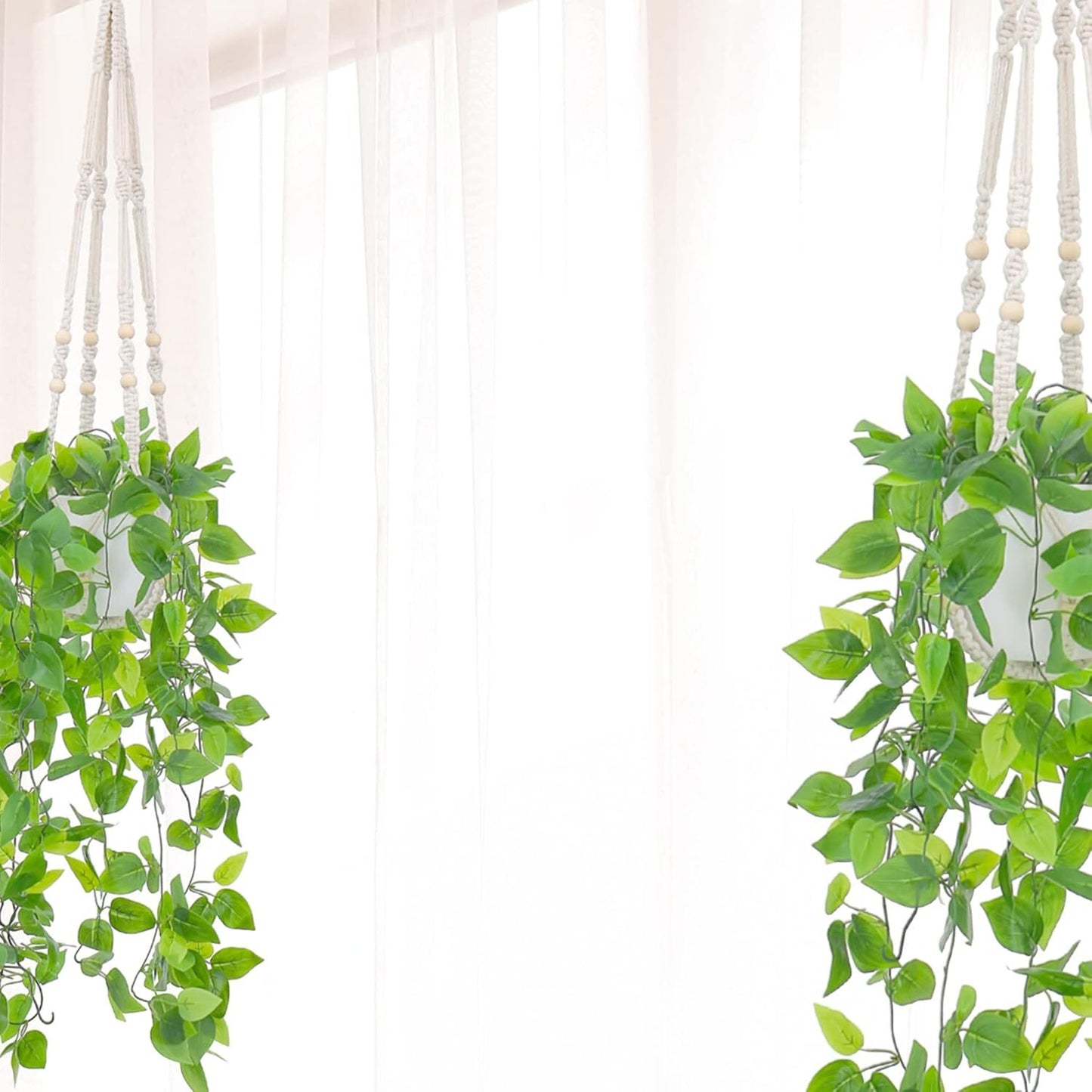2 Pack Macrame Plant Hanger Indoor Hanging Planter Basket with Cotton Ivory