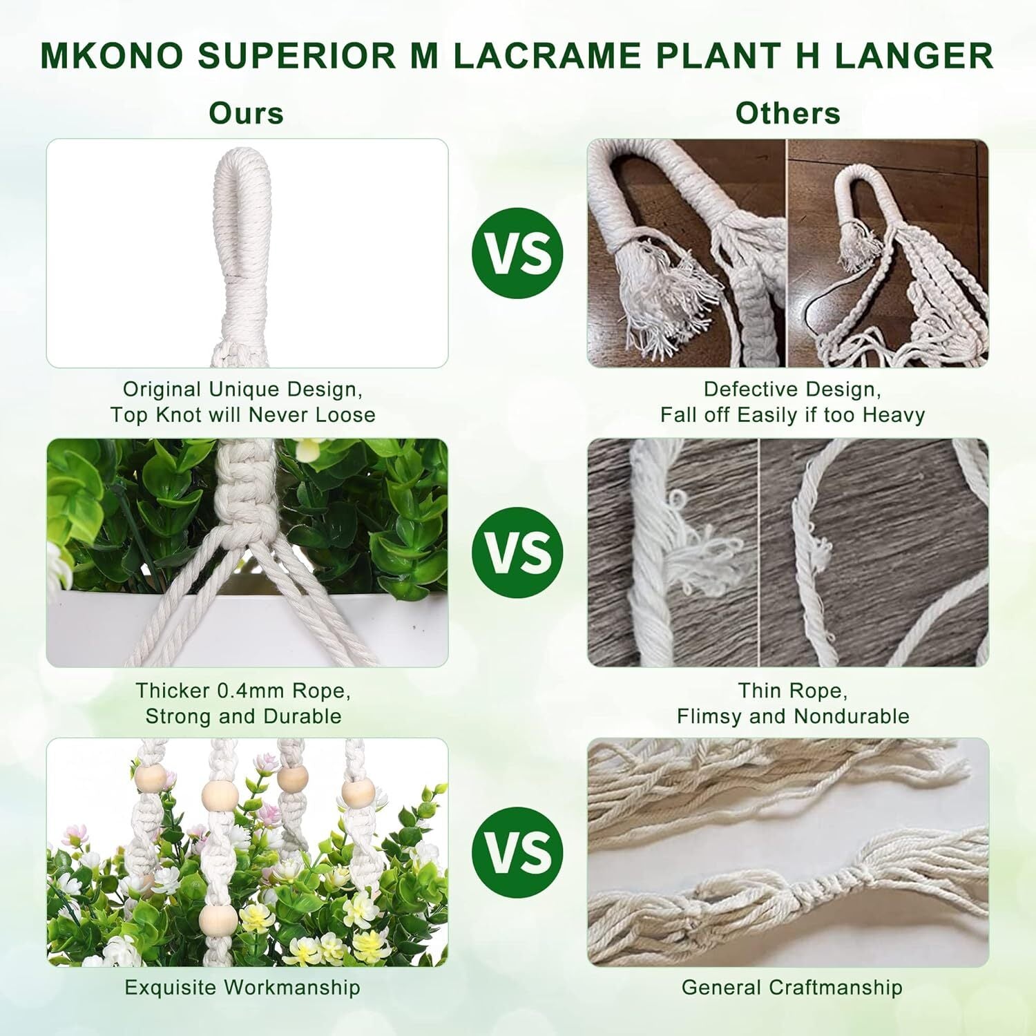 2 Pack Macrame Plant Hanger Indoor Hanging Planter Basket with Cotton Ivory